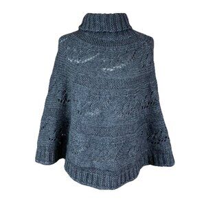 Cora Kemperman Chunky Knit Alpaca Wool Blend Turtleneck Poncho Sweater M